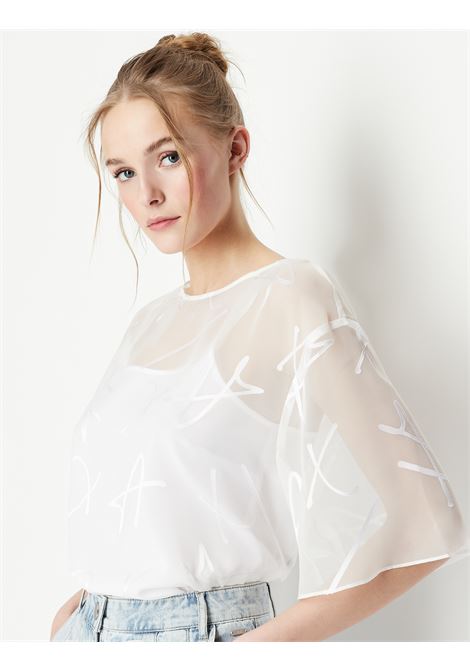 Blusa bianca in organza con scritta logo all over e canotta a tinta unita con spalline sottili ARMANI EXCHANGE | Camicie | 3RYH26 YN2KZ1000